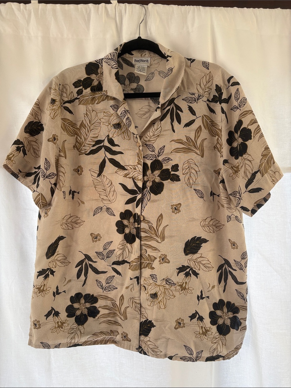Beige Monochrome Floral Short-Sleeve Men's Shirt
